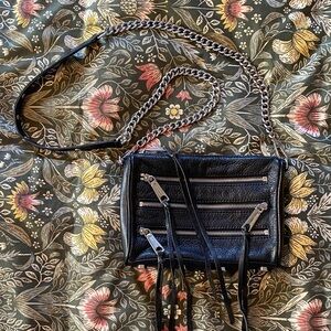 Rebecca Minkoff Mini MAC Black Leather Zip Clutch with Removable Chain
